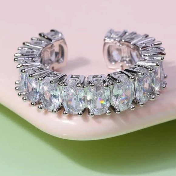 Men’s Zircon Bling Silver cuff ring - Picture 5 of 11